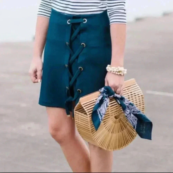Kensie Womens Lace-Up Hardware Detail Mini Skirt KS5K6238 Navy Pristine Shape - Picture 1 of 10